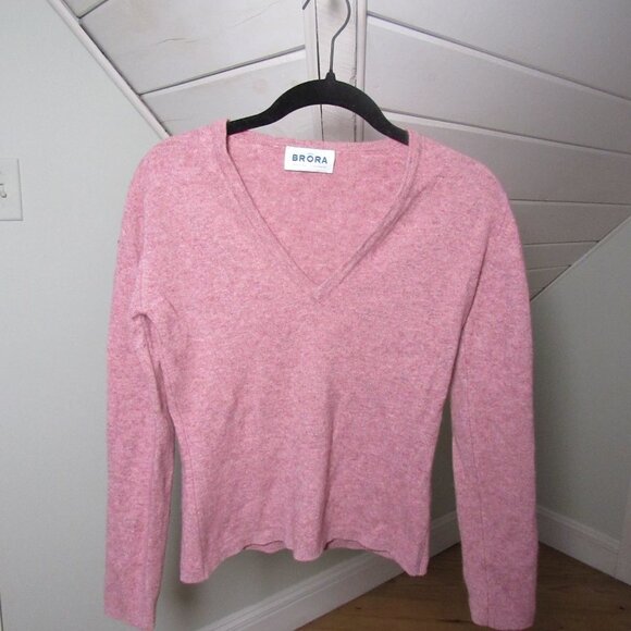 Brora Scottish Cashmere V-neck Heather Pink Sweater Women's Small - Picture 5 of 9